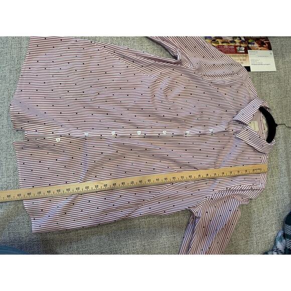 Chico's Red White Blue Polka Dots No Iron Button Up Collar Tunic Shirt Sz 2 (l) - Picture 9 of 11